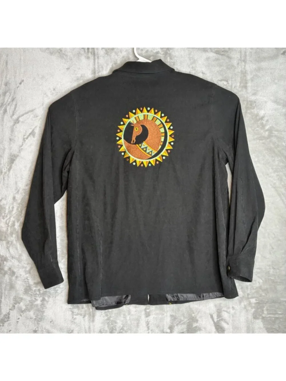 Bob Mackie Wearable Art Black Embroidered Zip Front Shirt With Horse Design 1X - Picture 3 of 7